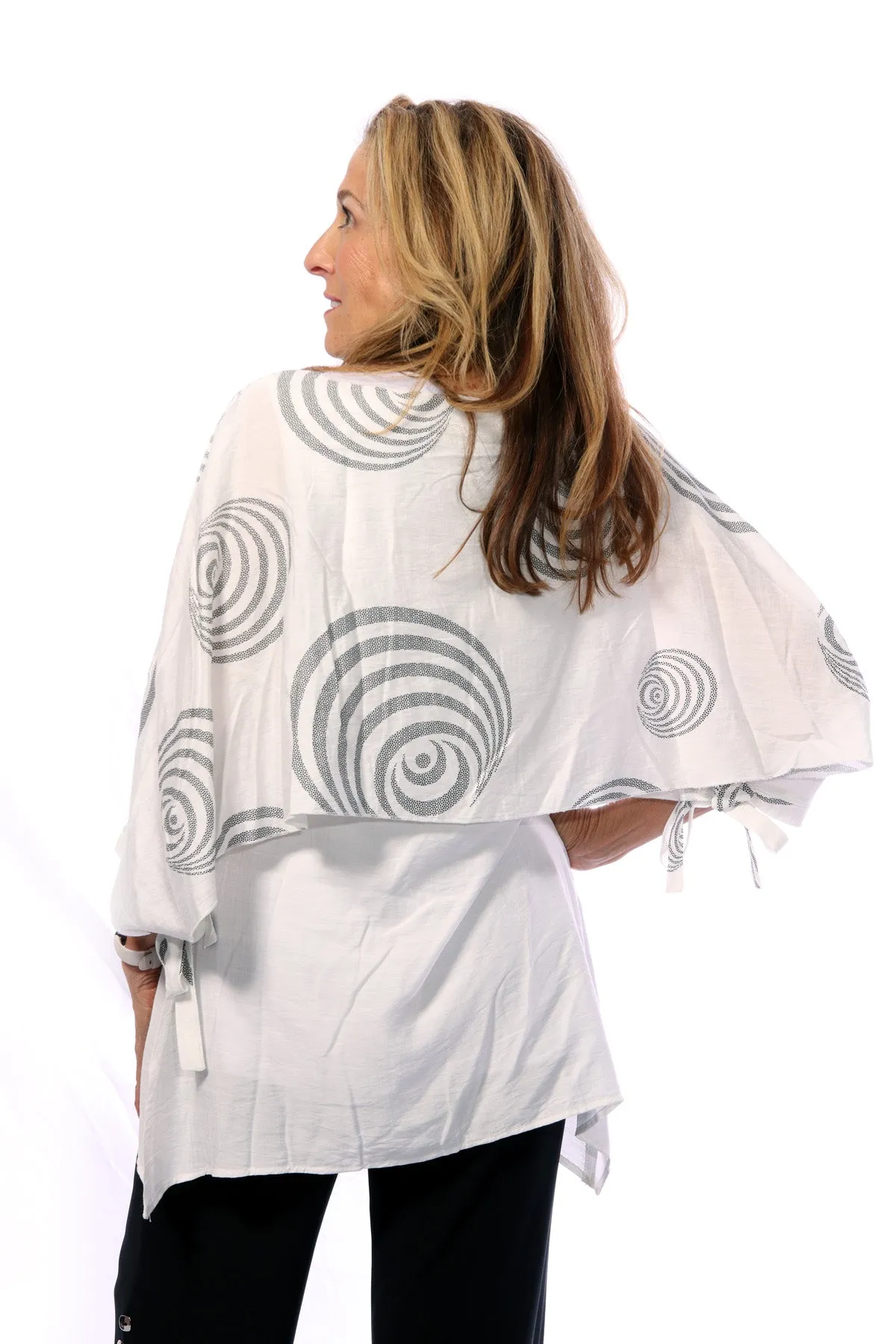 090- Radzoli White with Black Circles Double Layer Tie Top
