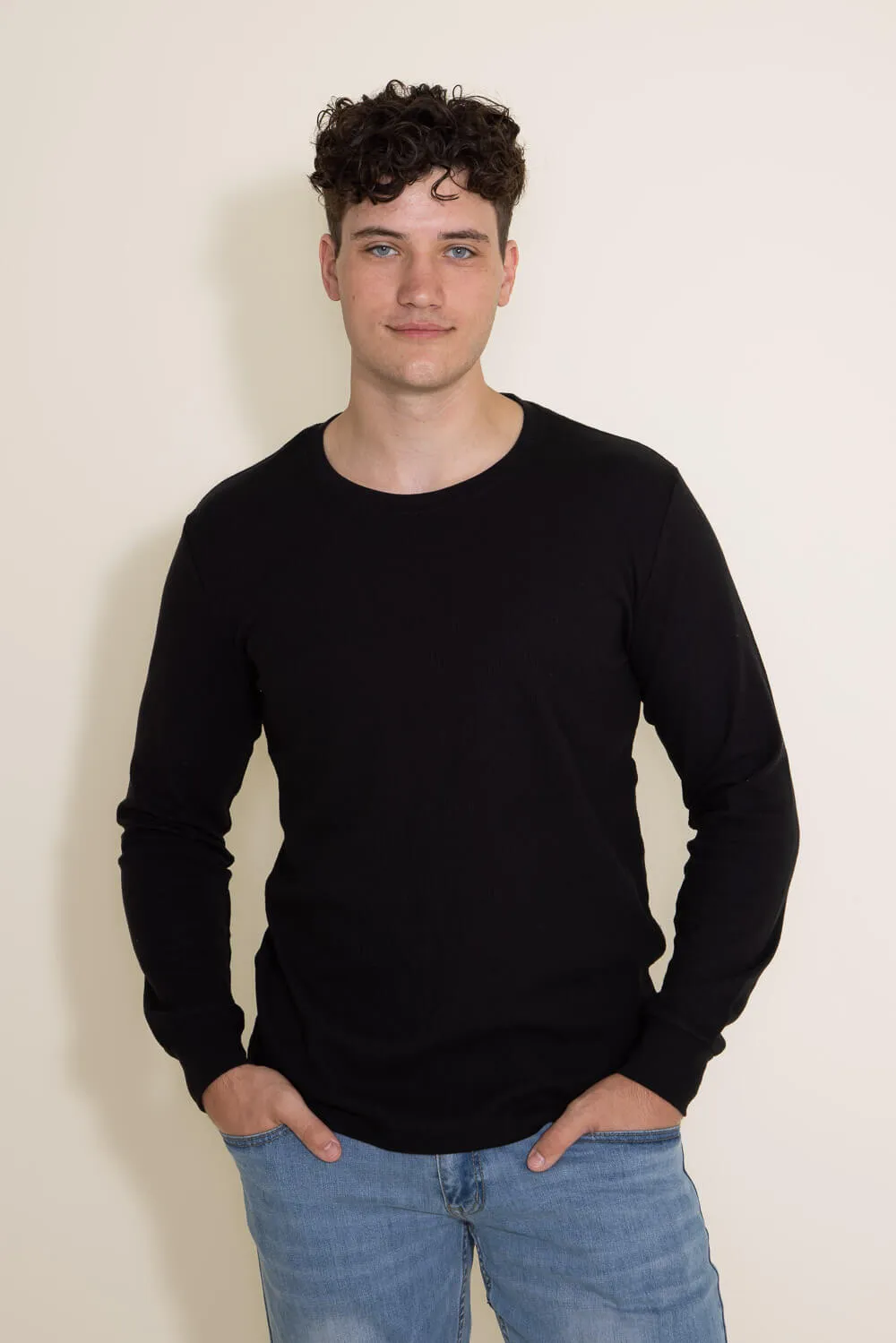 1897 Original Solid Crew Thermal Long Sleeve Shirt for Men in Black | DLST044-BLACK