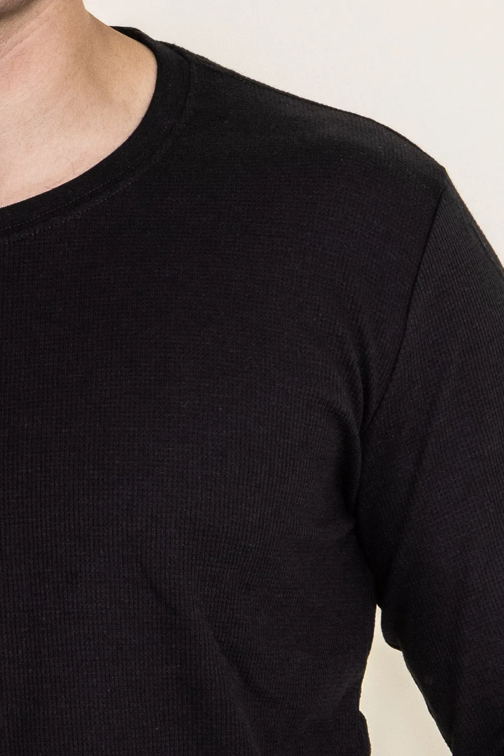 1897 Original Solid Crew Thermal Long Sleeve Shirt for Men in Black | DLST044-BLACK