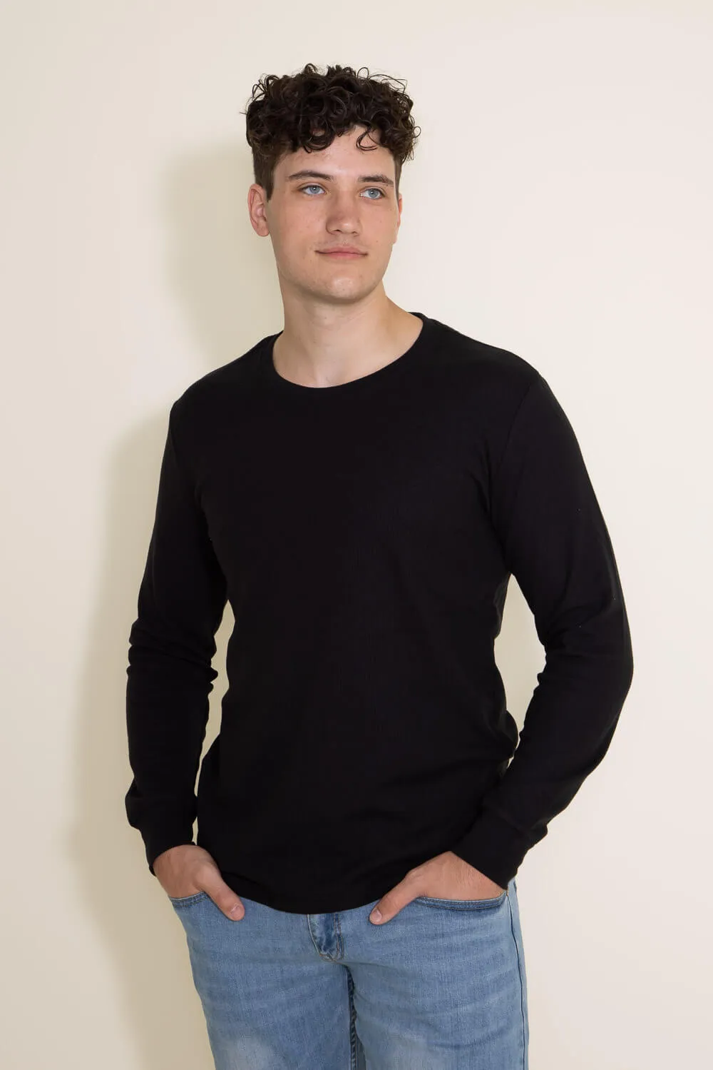 1897 Original Solid Crew Thermal Long Sleeve Shirt for Men in Black | DLST044-BLACK