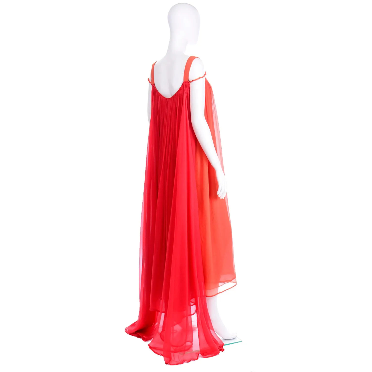1970s Yves Saint Laurent Couture Silk Orange & Red Evening Gown