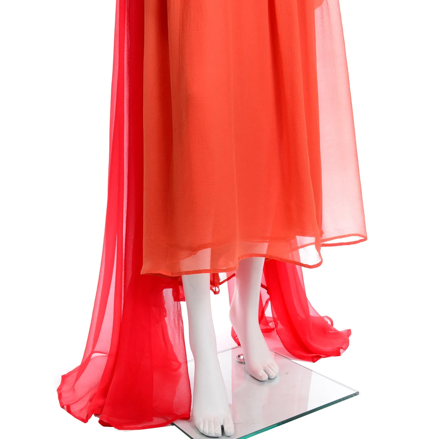 1970s Yves Saint Laurent Couture Silk Orange & Red Evening Gown