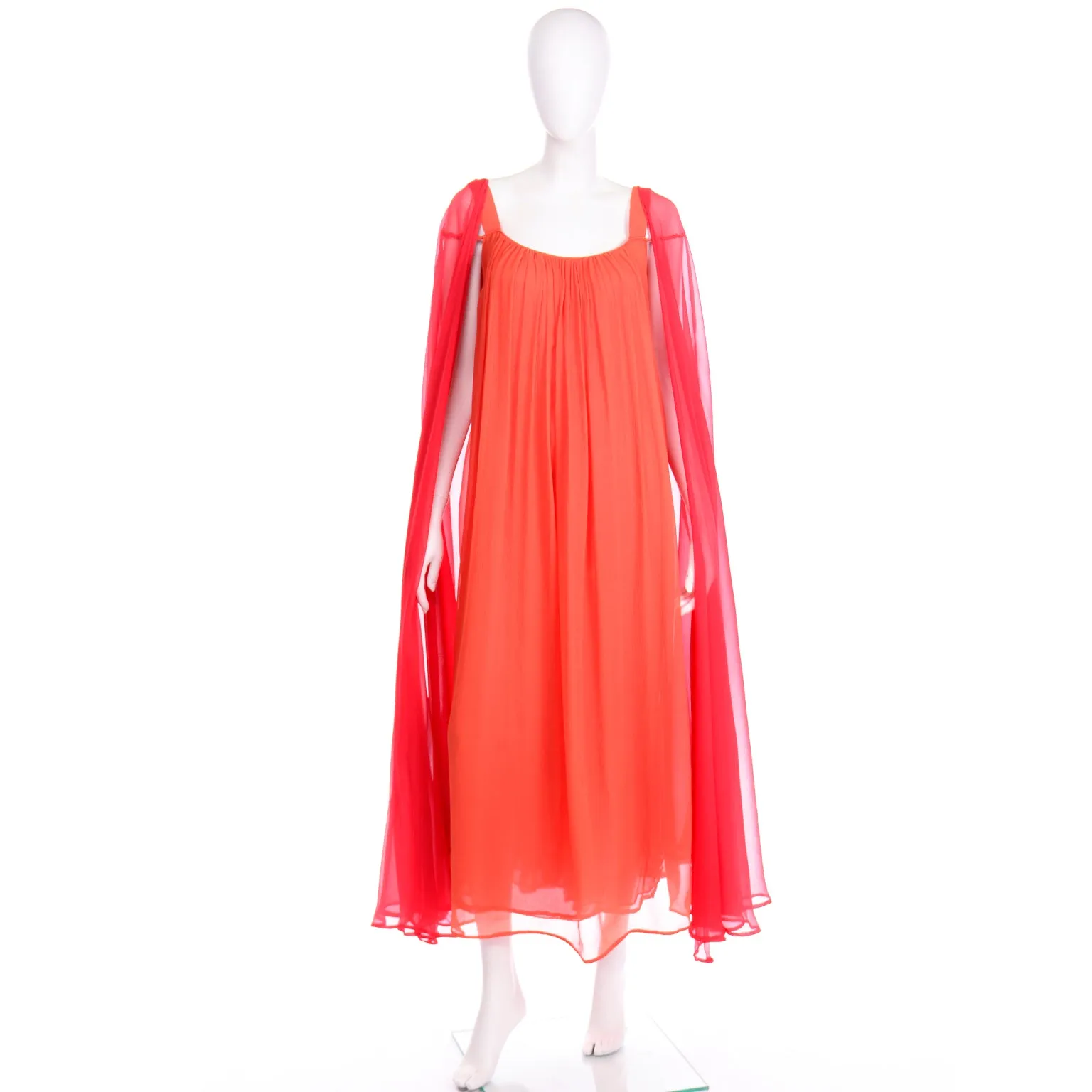 1970s Yves Saint Laurent Couture Silk Orange & Red Evening Gown