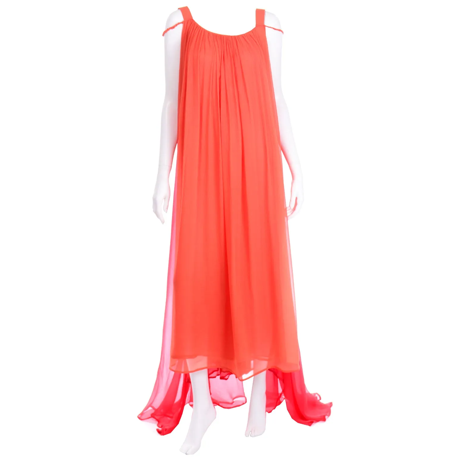 1970s Yves Saint Laurent Couture Silk Orange & Red Evening Gown
