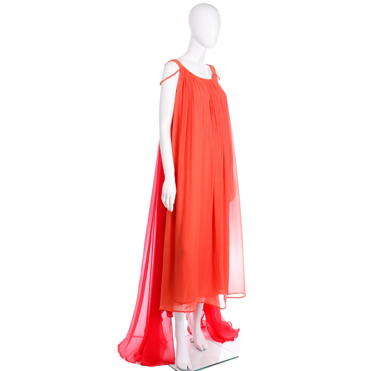 1970s Yves Saint Laurent Couture Silk Orange & Red Evening Gown