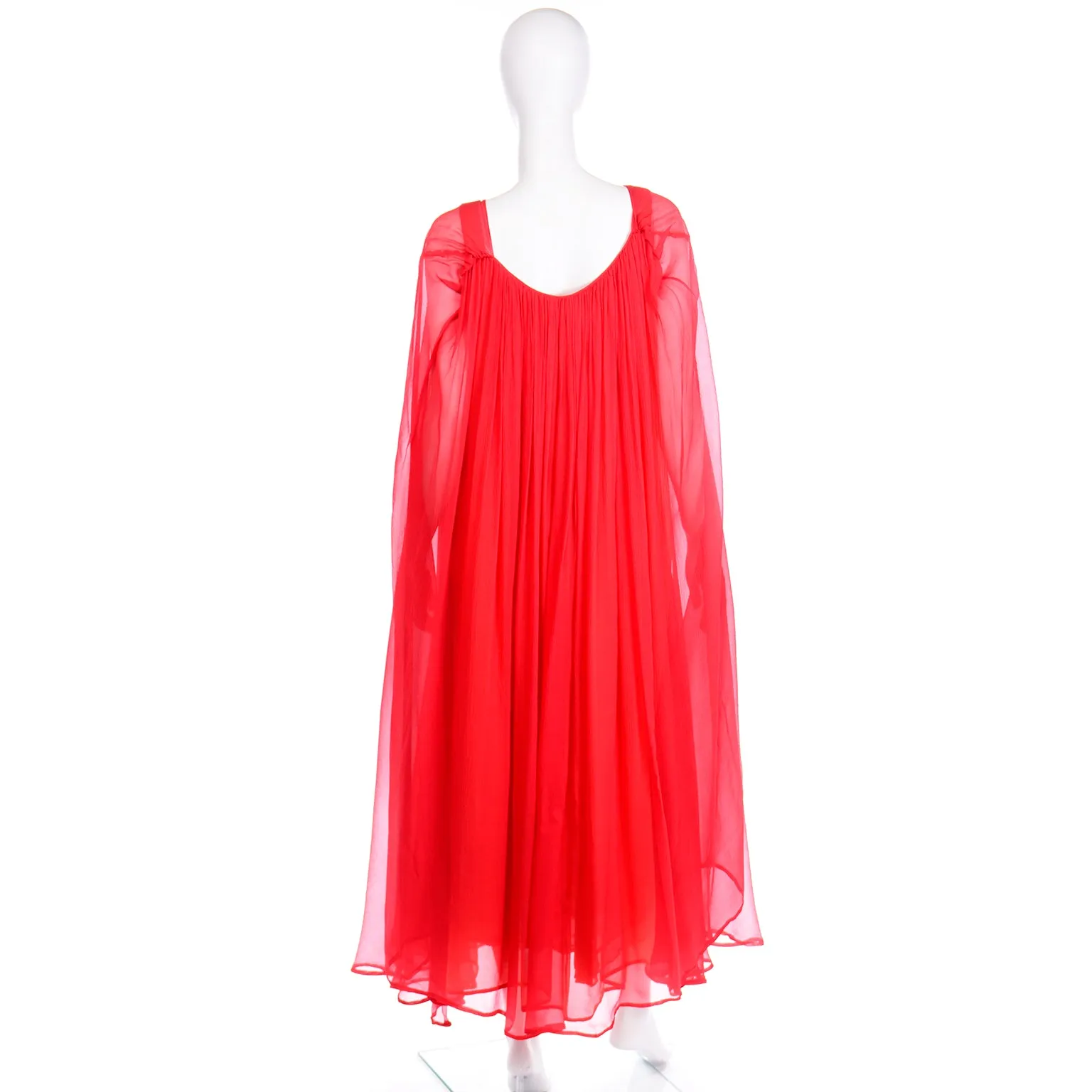 1970s Yves Saint Laurent Couture Silk Orange & Red Evening Gown