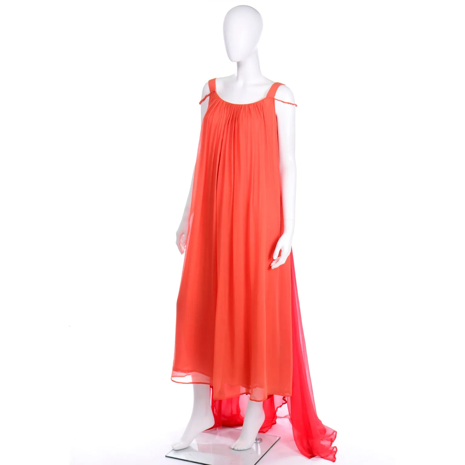 1970s Yves Saint Laurent Couture Silk Orange & Red Evening Gown