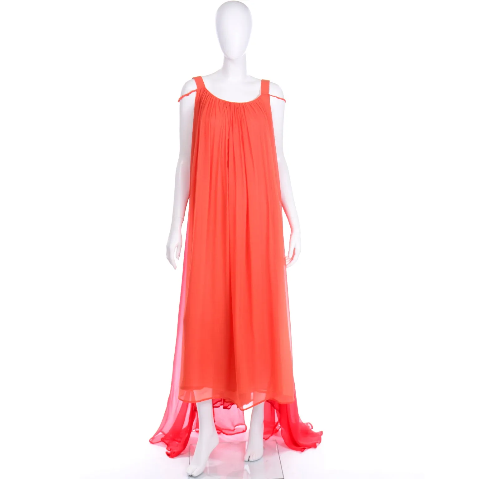 1970s Yves Saint Laurent Couture Silk Orange & Red Evening Gown