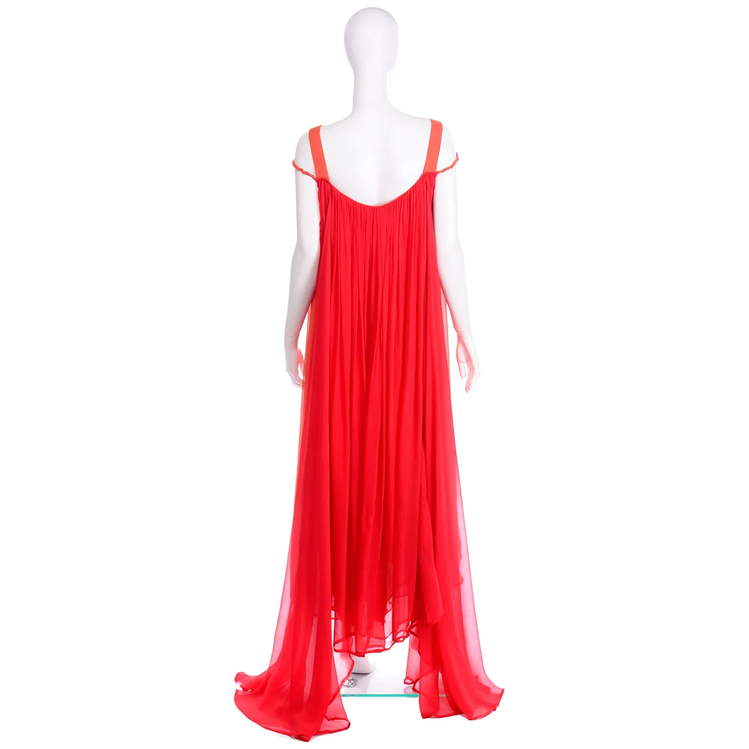 1970s Yves Saint Laurent Couture Silk Orange & Red Evening Gown