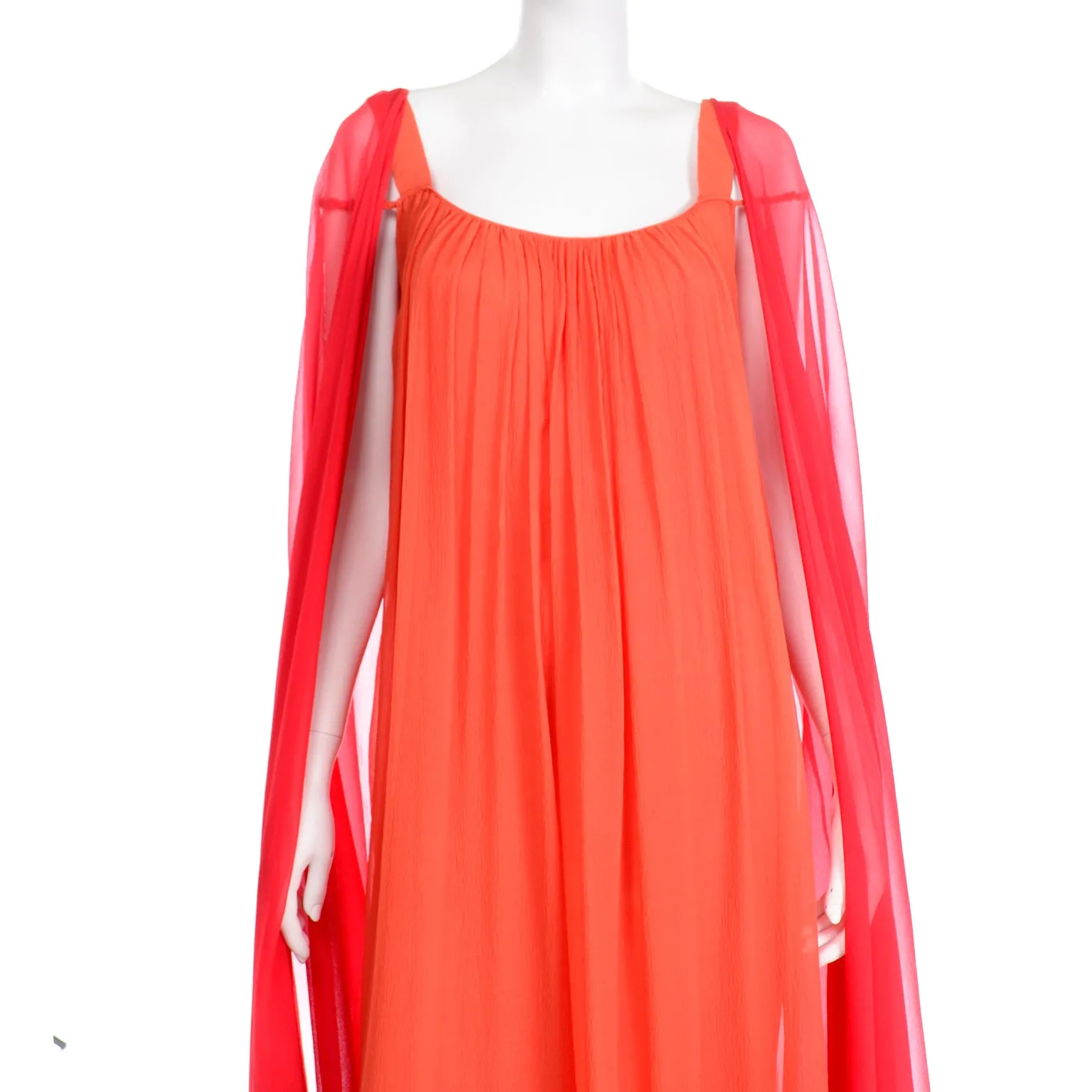 1970s Yves Saint Laurent Couture Silk Orange & Red Evening Gown