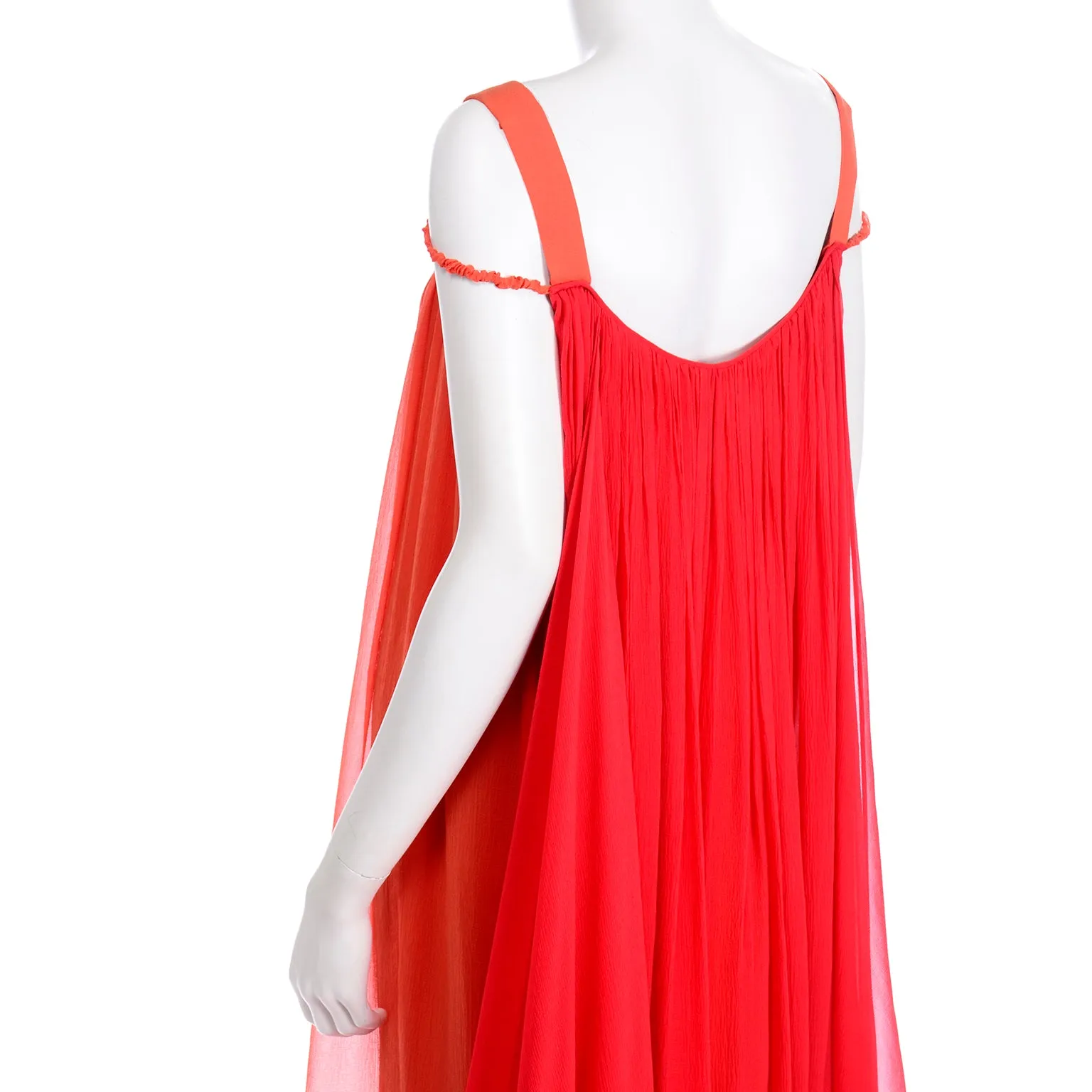 1970s Yves Saint Laurent Couture Silk Orange & Red Evening Gown
