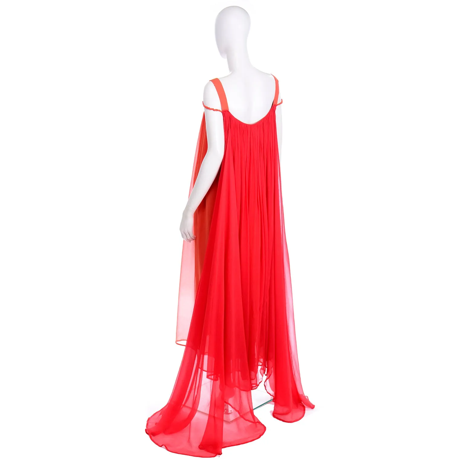 1970s Yves Saint Laurent Couture Silk Orange & Red Evening Gown