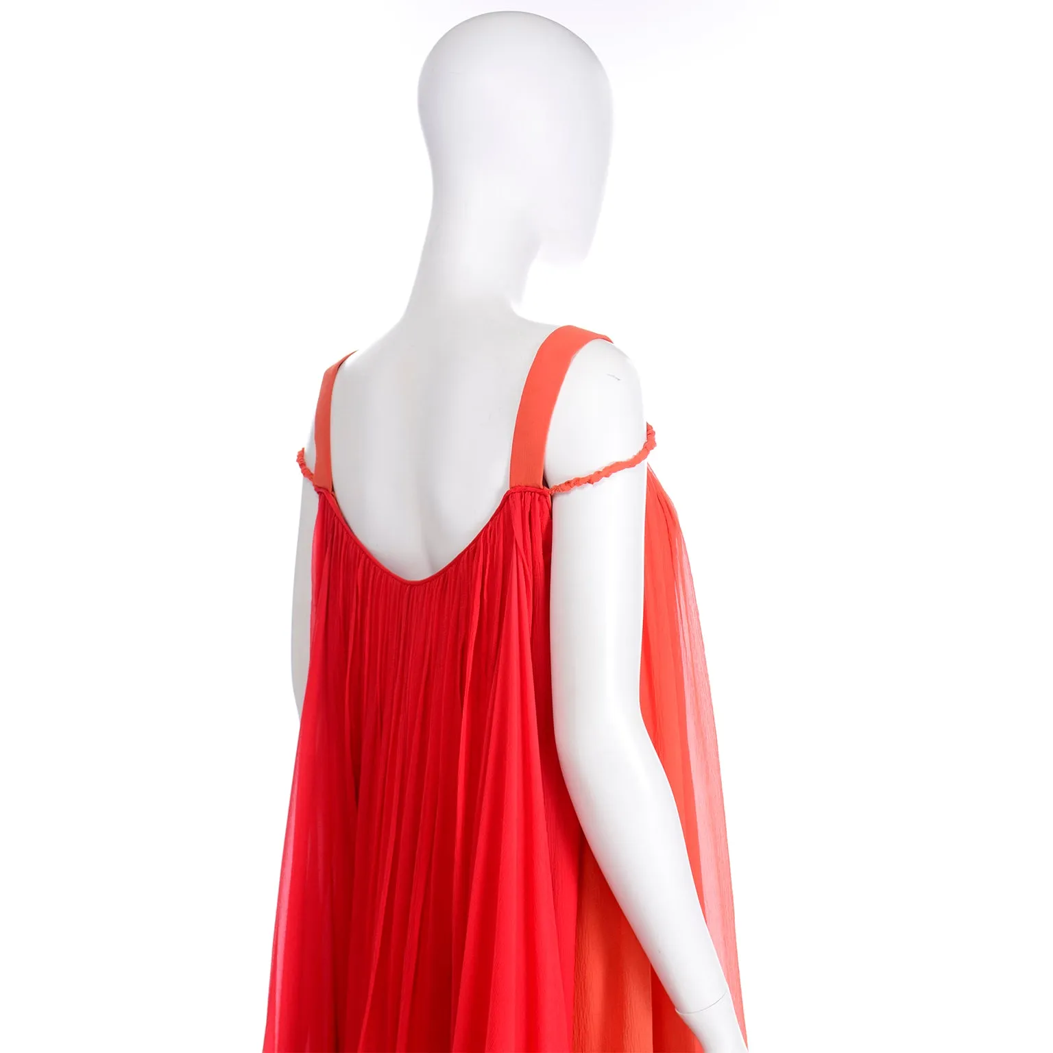 1970s Yves Saint Laurent Couture Silk Orange & Red Evening Gown