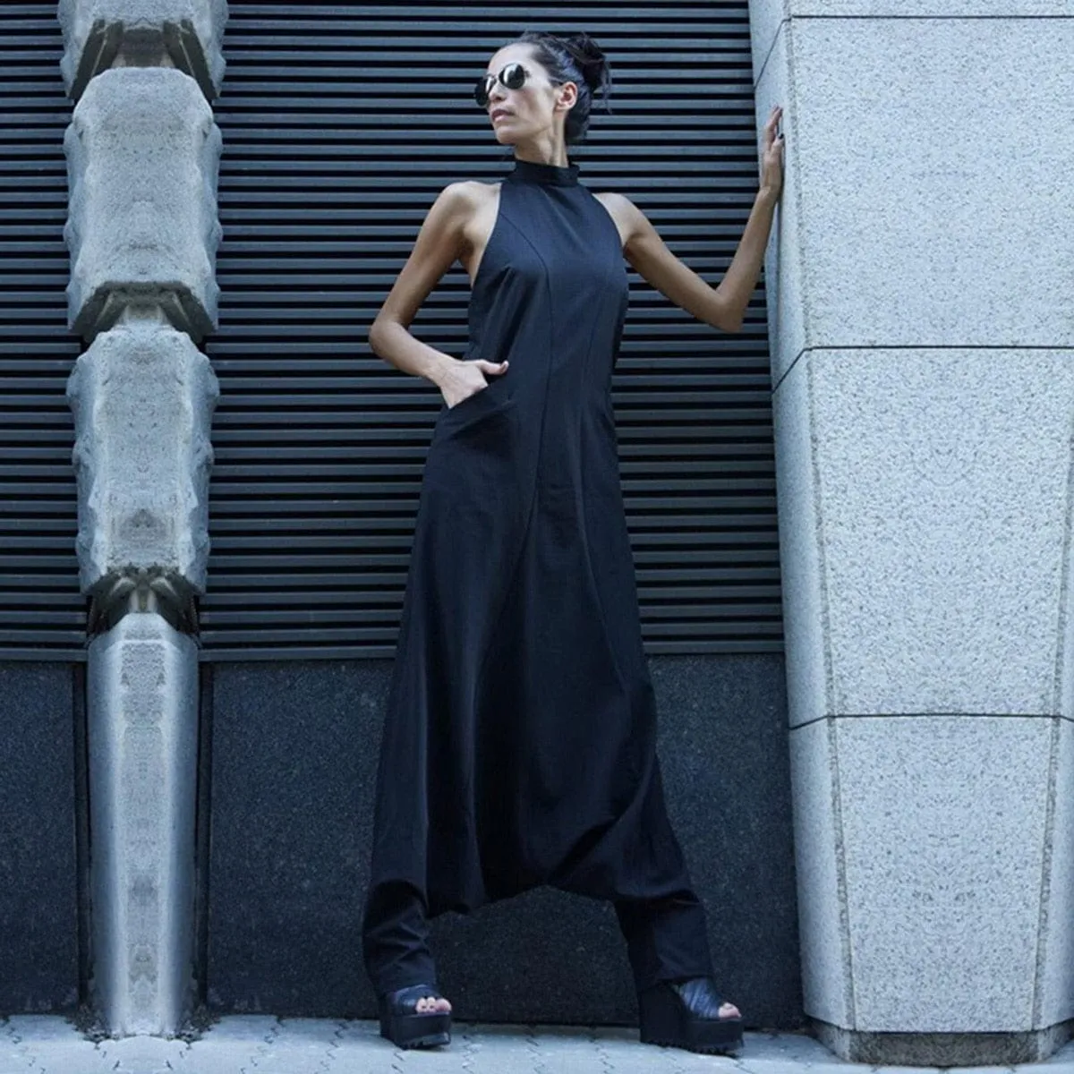 Backless Low Crotch Solid  Jumpsuit