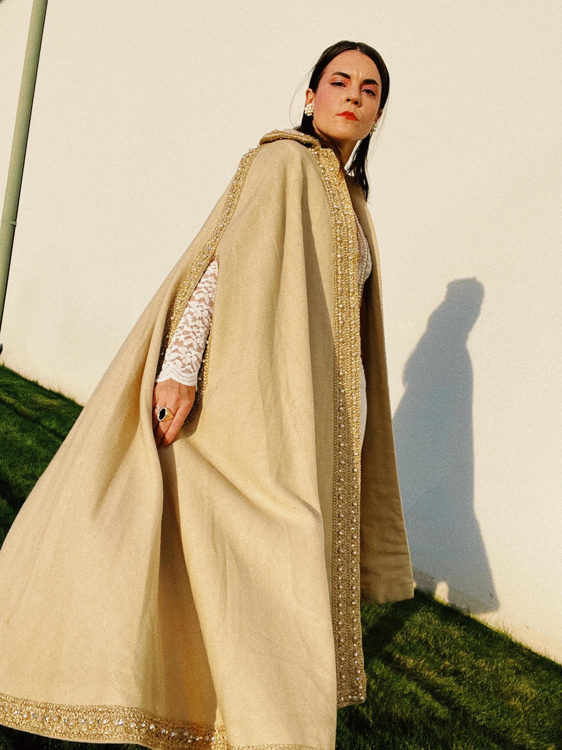 Beaded Trim Wool Poncho