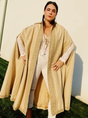 Beaded Trim Wool Poncho