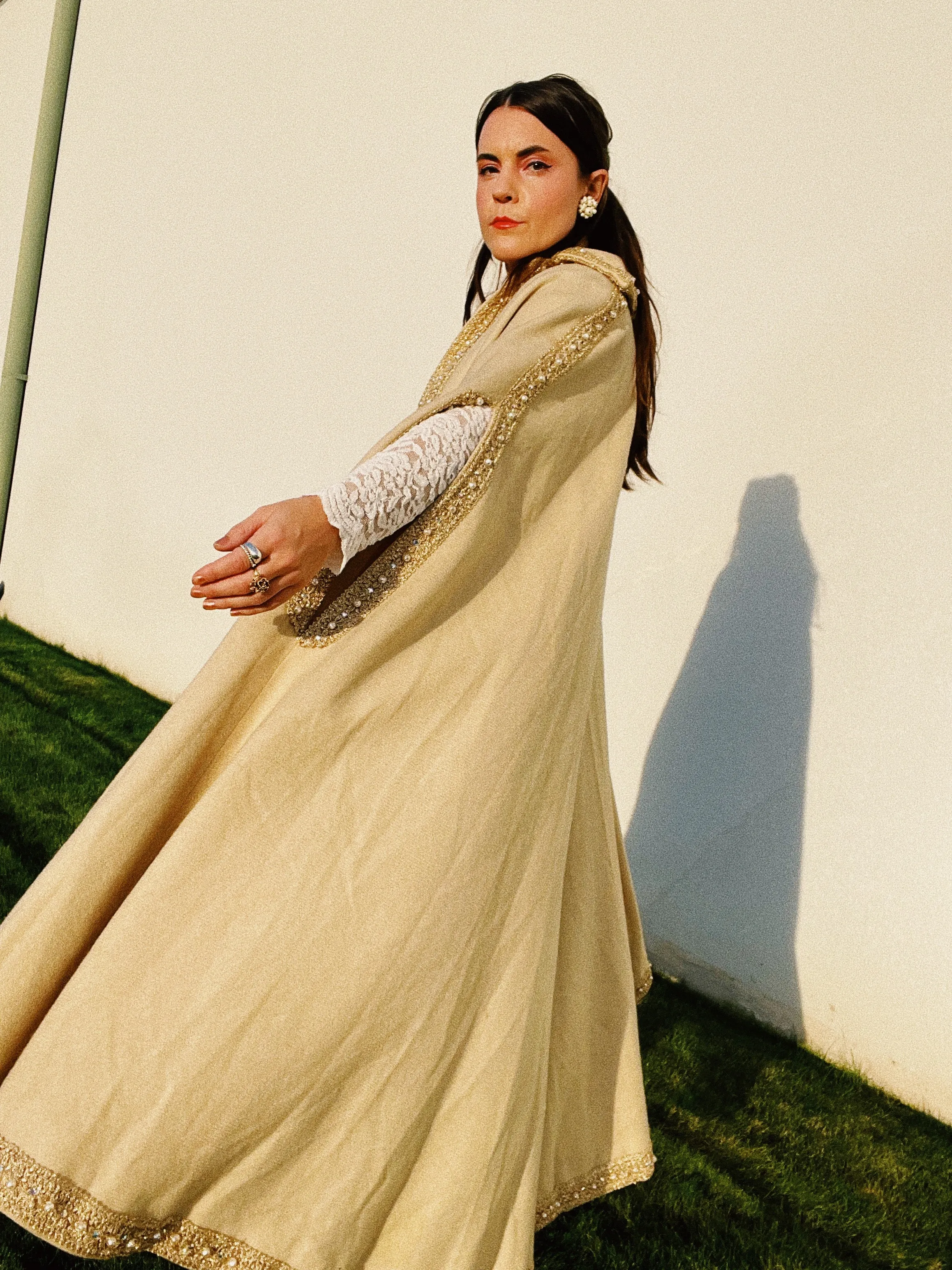 Beaded Trim Wool Poncho