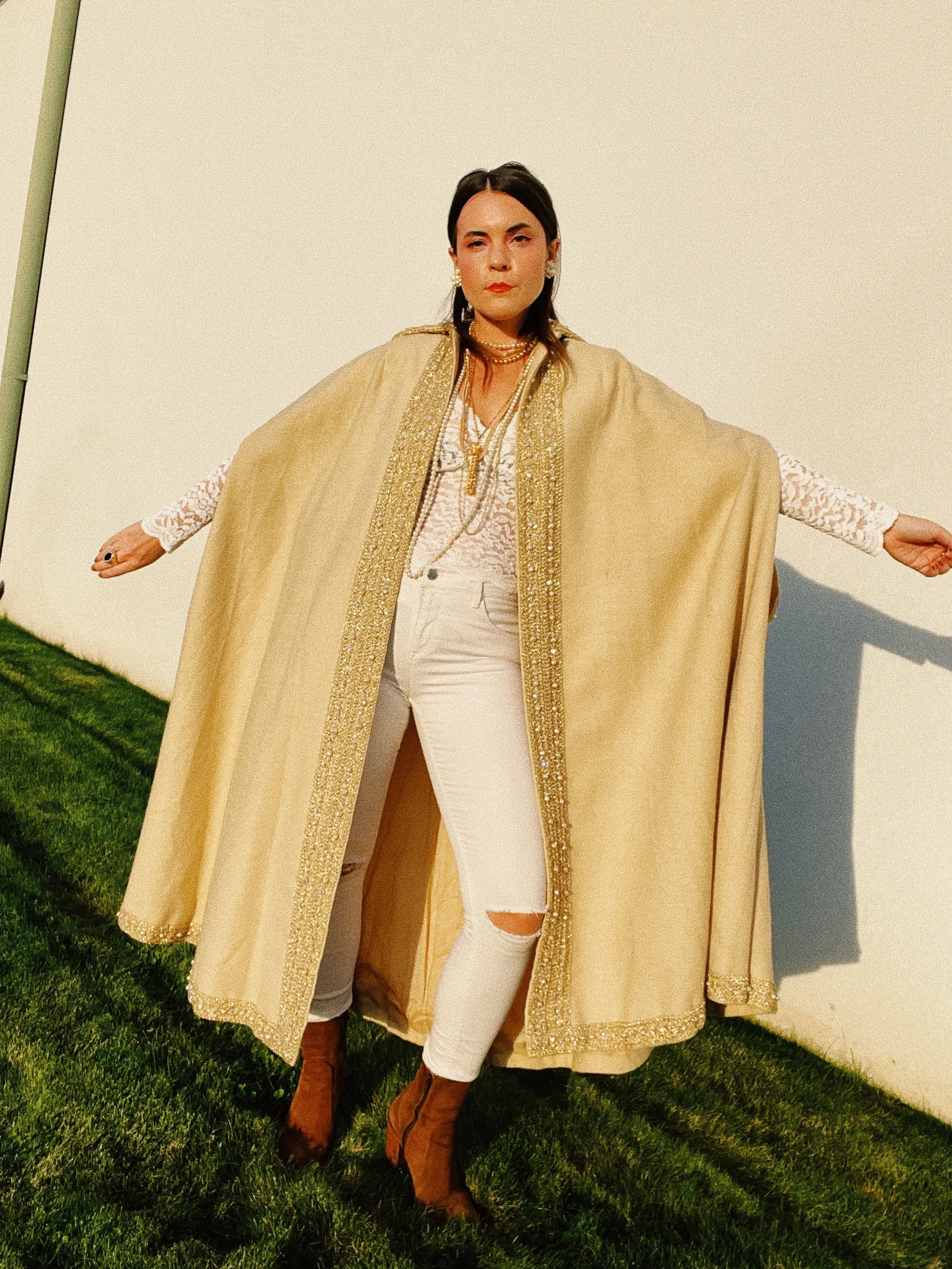 Beaded Trim Wool Poncho