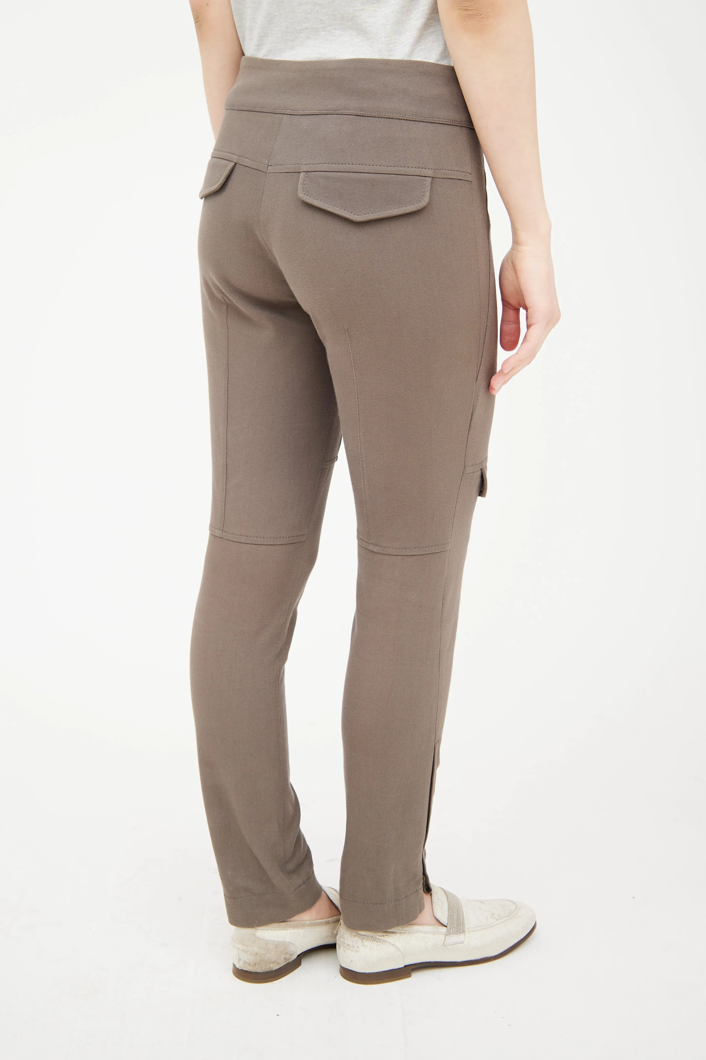 Brown Paneled Skinny Cargo Trouser