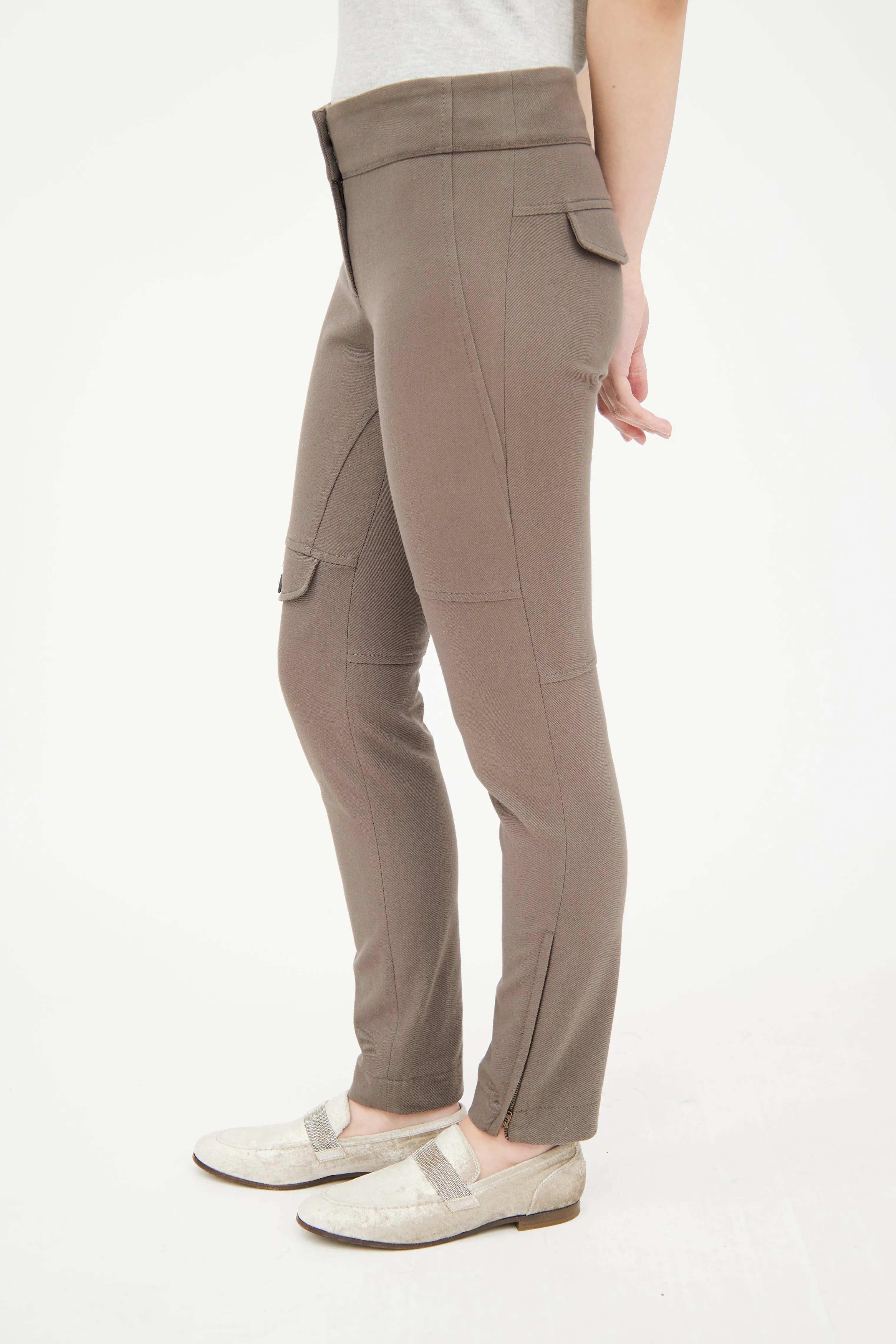 Brown Paneled Skinny Cargo Trouser