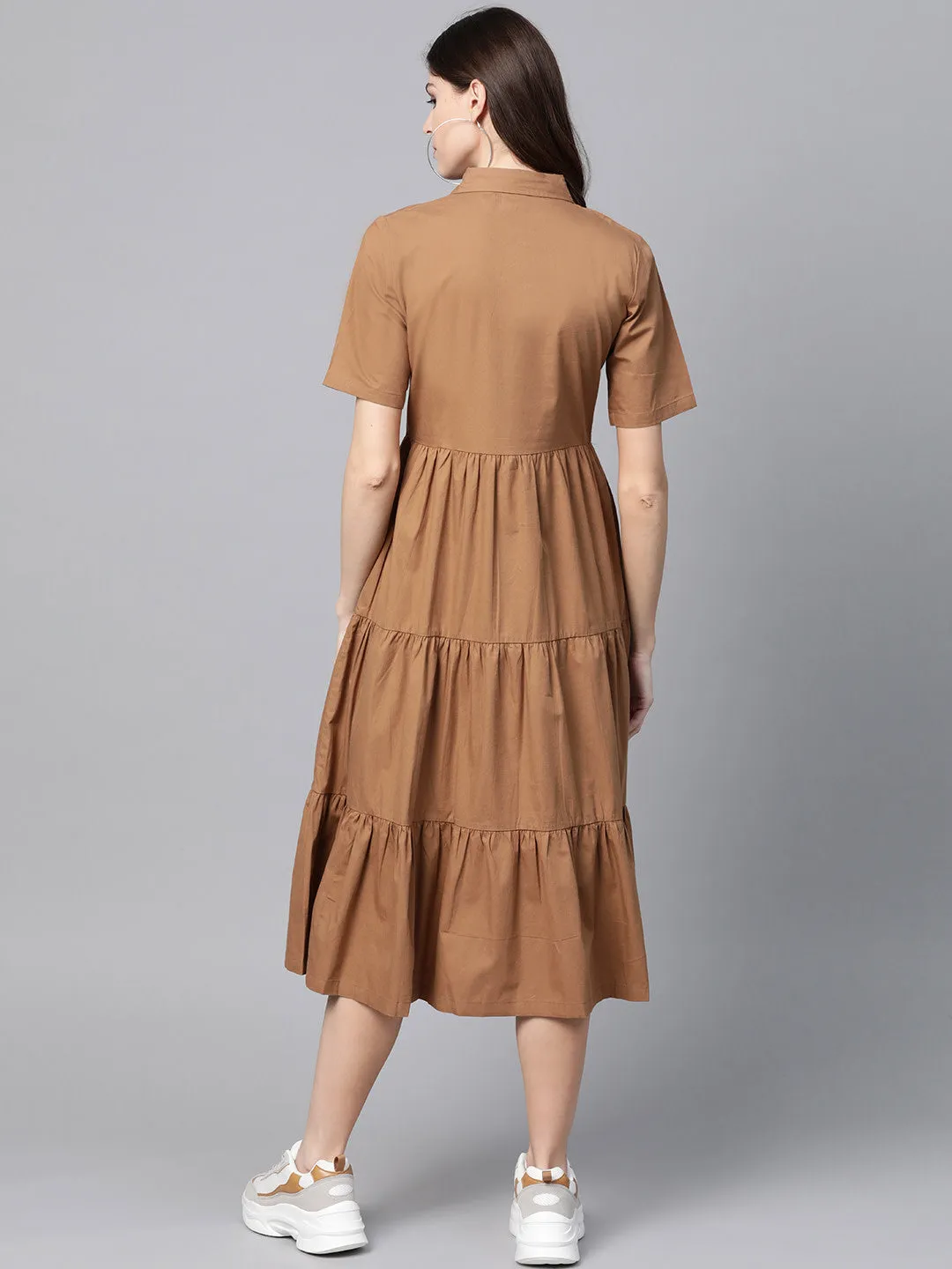 Brown Tiered Shirt Dress