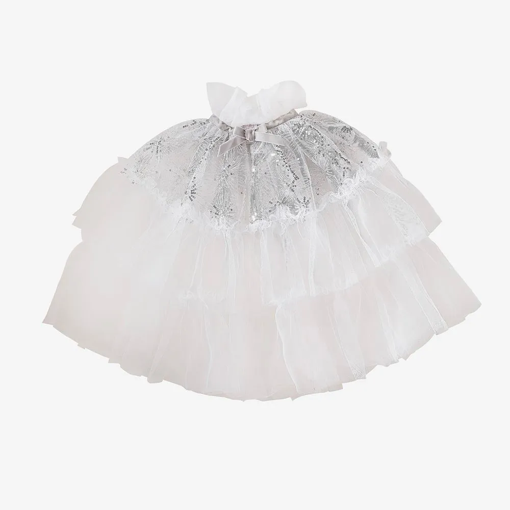 Cape de princesse en tulle blanc et argent