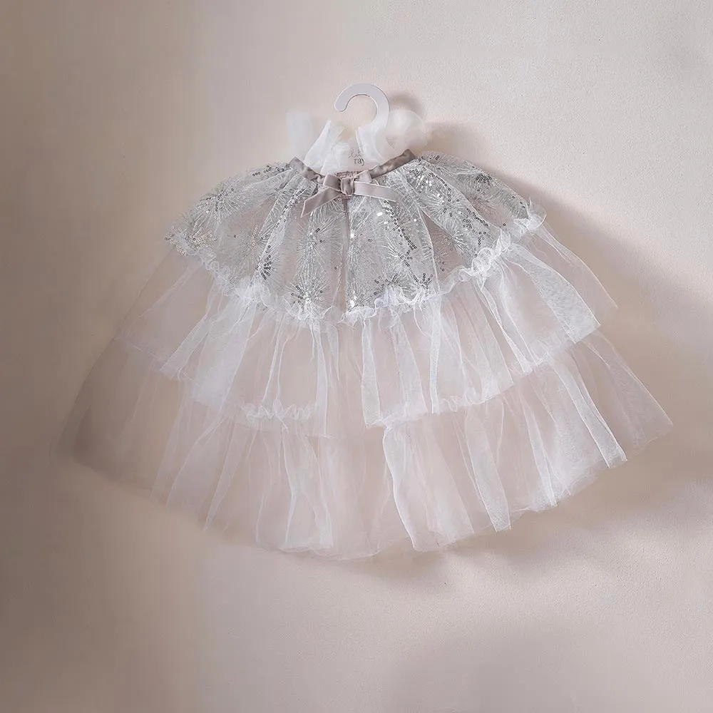 Cape de princesse en tulle blanc et argent