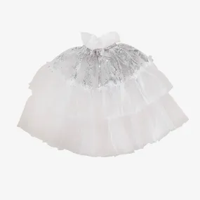 Cape de princesse en tulle blanc et argent