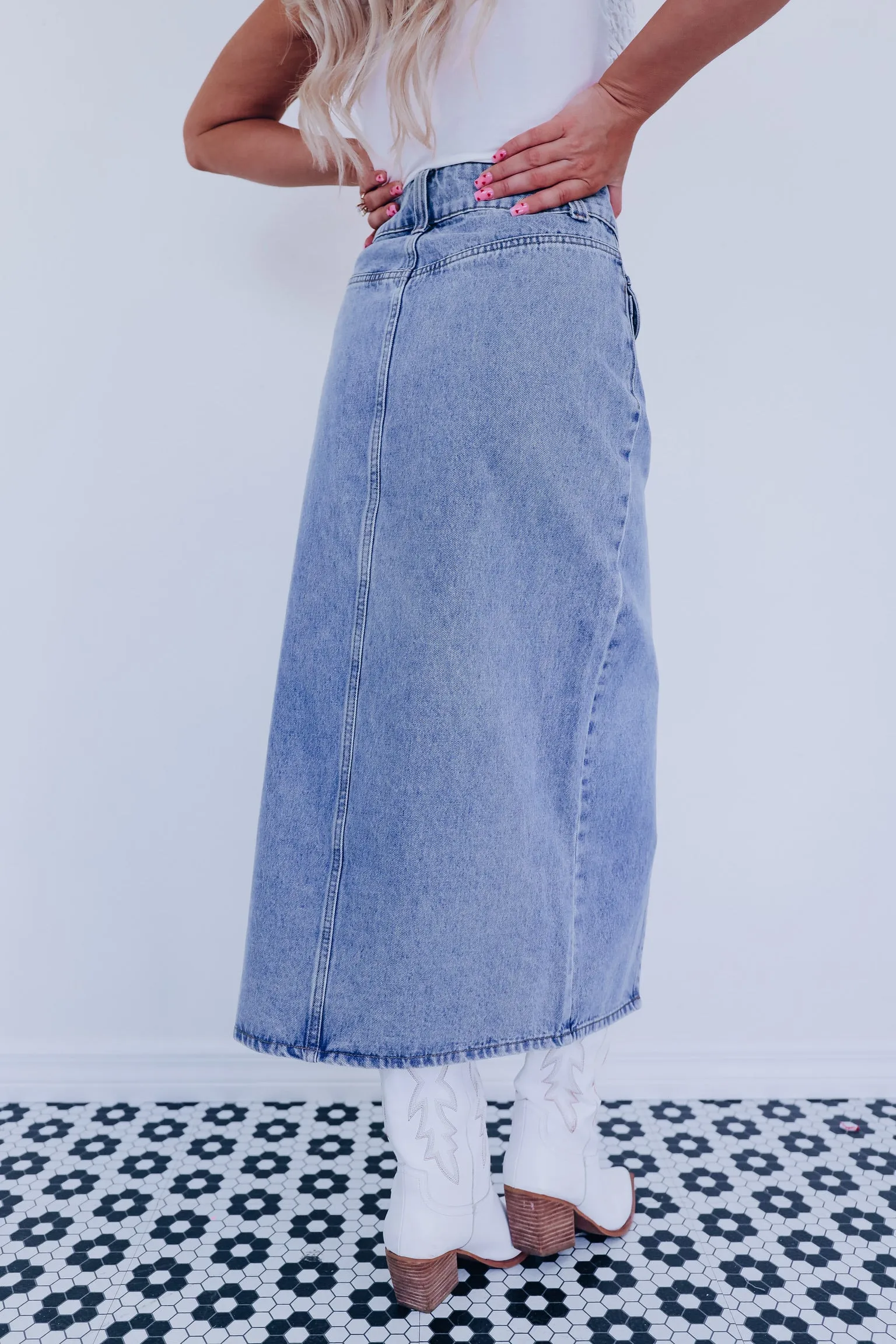 Cynthia Front Slit Midi Skirt - Denim