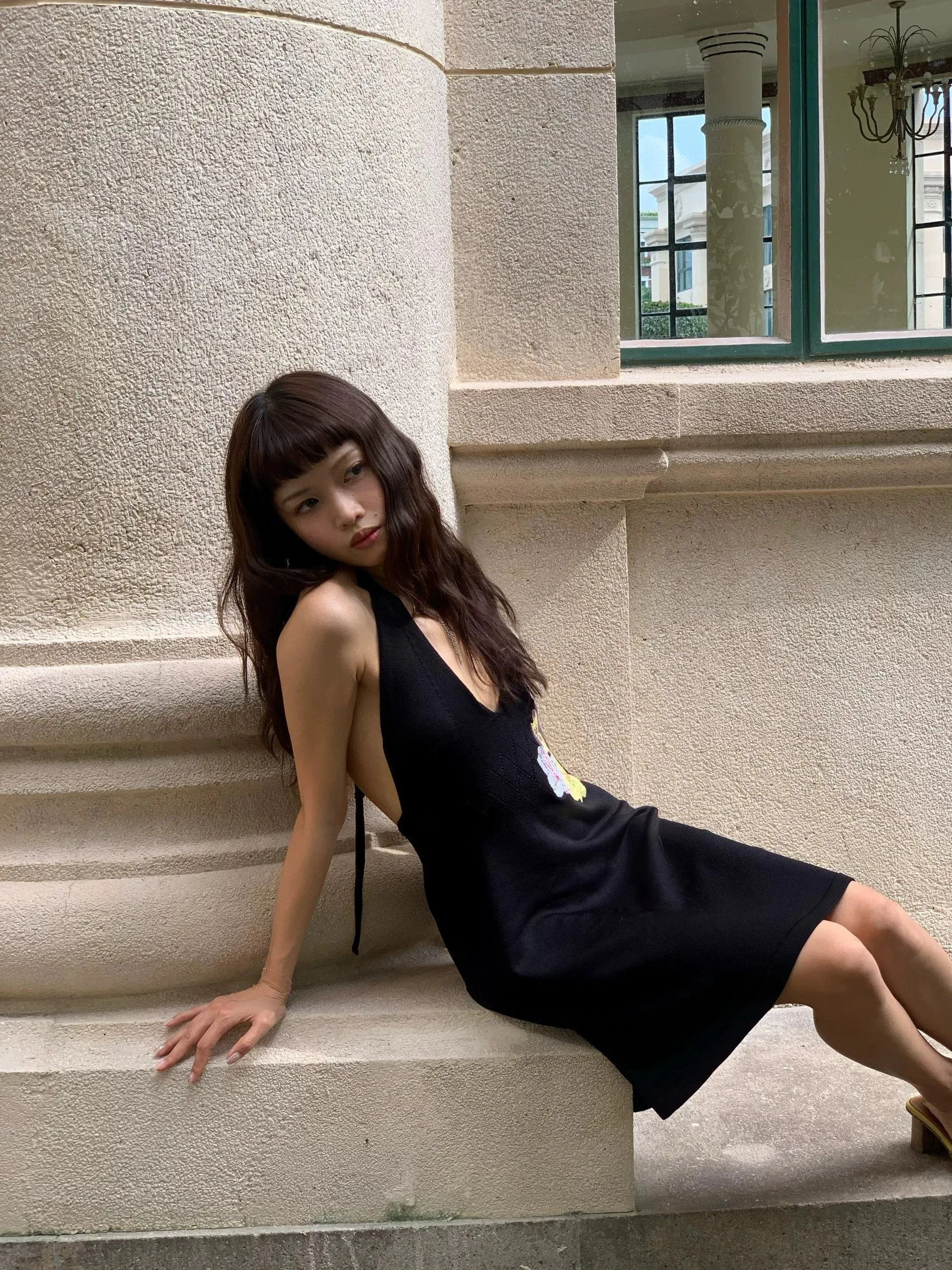 Embroidery knitted dress purple/black