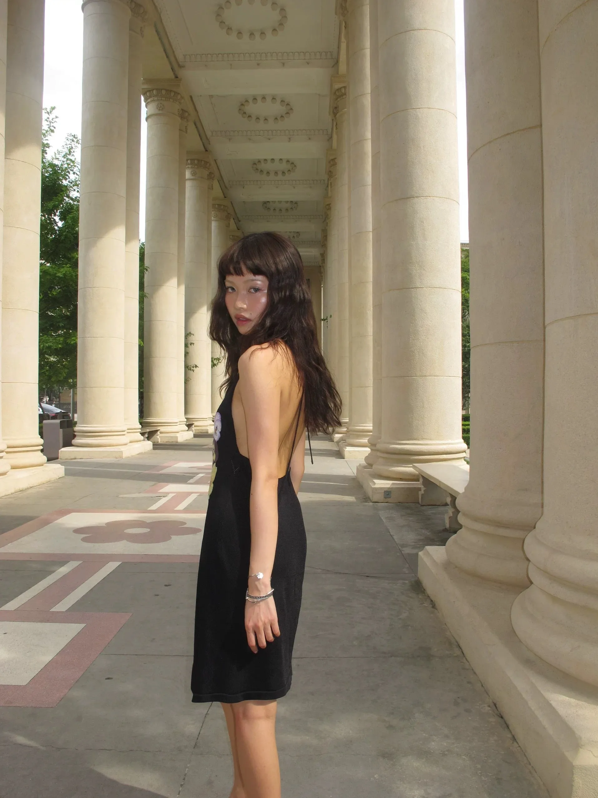 Embroidery knitted dress purple/black