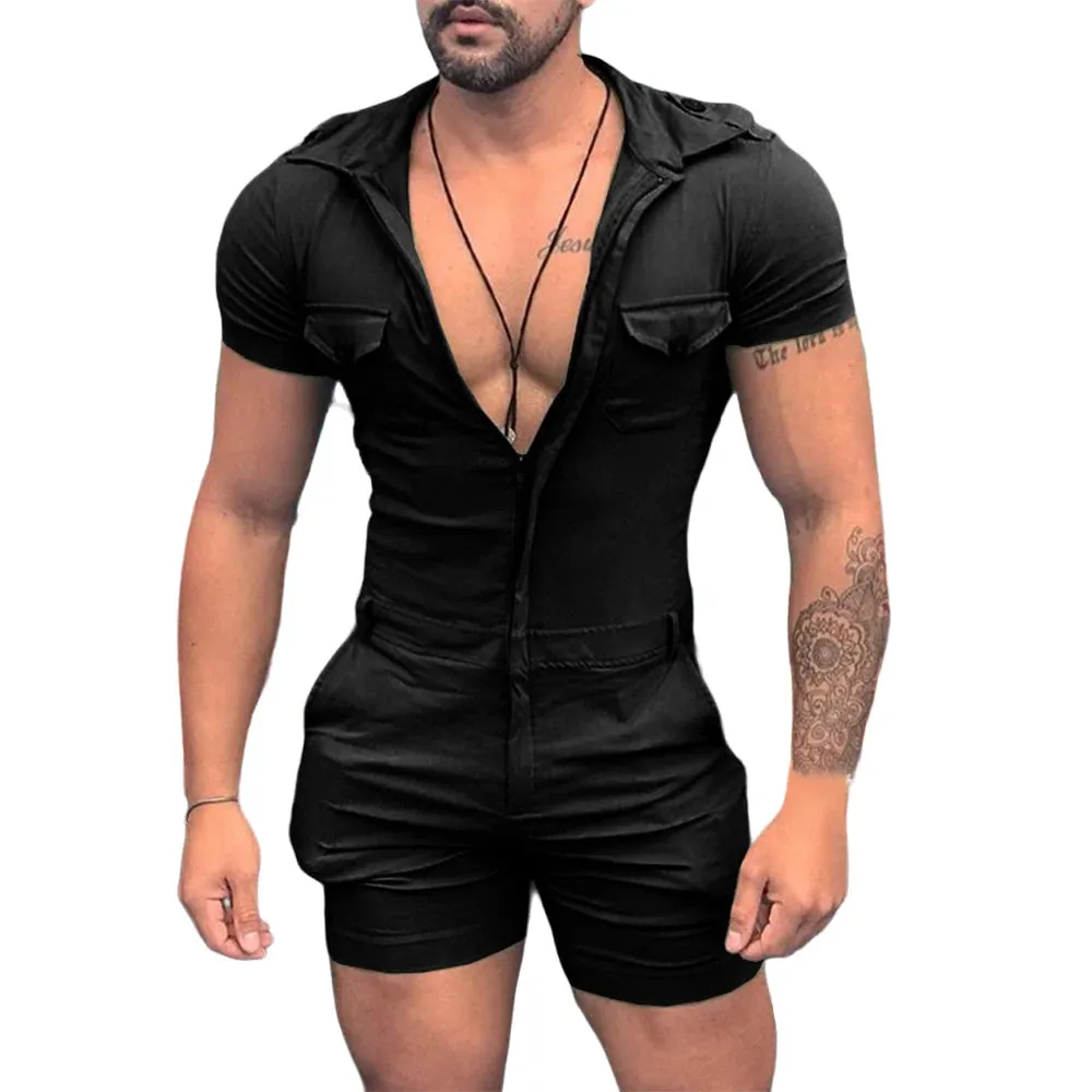 Fashion Jumpsuits for Men 2024 Summer Clothing Solid Color Short Sleeve Overalls Casual Street Wear Work Male Cargo Y2K Clothes