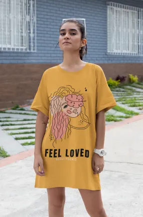 Feel Loved Printed Golden YELLOW T-shirt Dress Feel Loved Printed Golden YELLOW T-shirt Dress