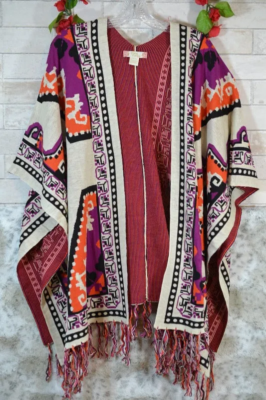 Flying Tomato Wrap Ruana Fringe Poncho - Cream