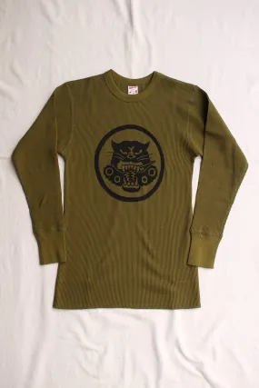 FREEWHEELERS / "U.S.ARMY TDB 801st SQ" CREW NECK THERMAL LONGSLEEVE SHIRT (#2035001,OLIVE)