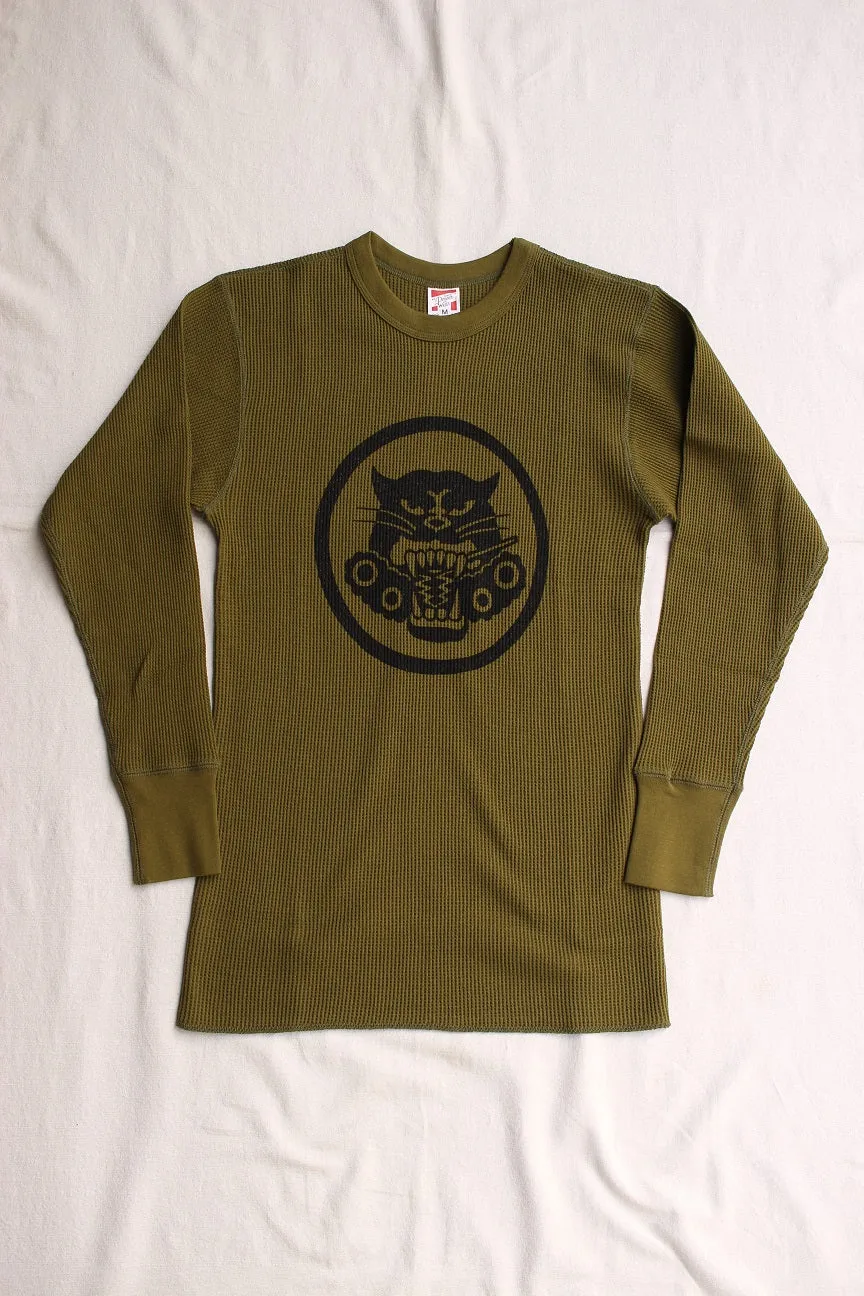 FREEWHEELERS / "U.S.ARMY TDB 801st SQ" CREW NECK THERMAL LONGSLEEVE SHIRT (#2035001,OLIVE)