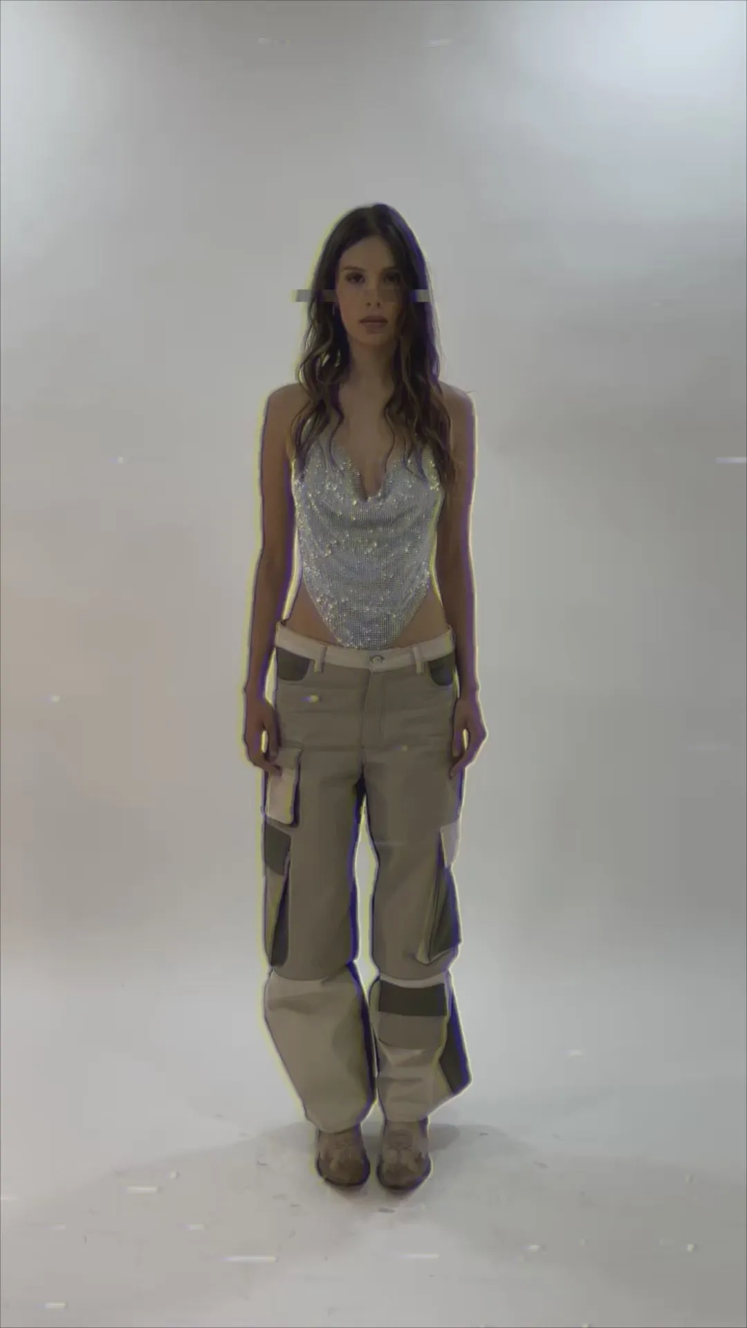 Green color-block cargo pants