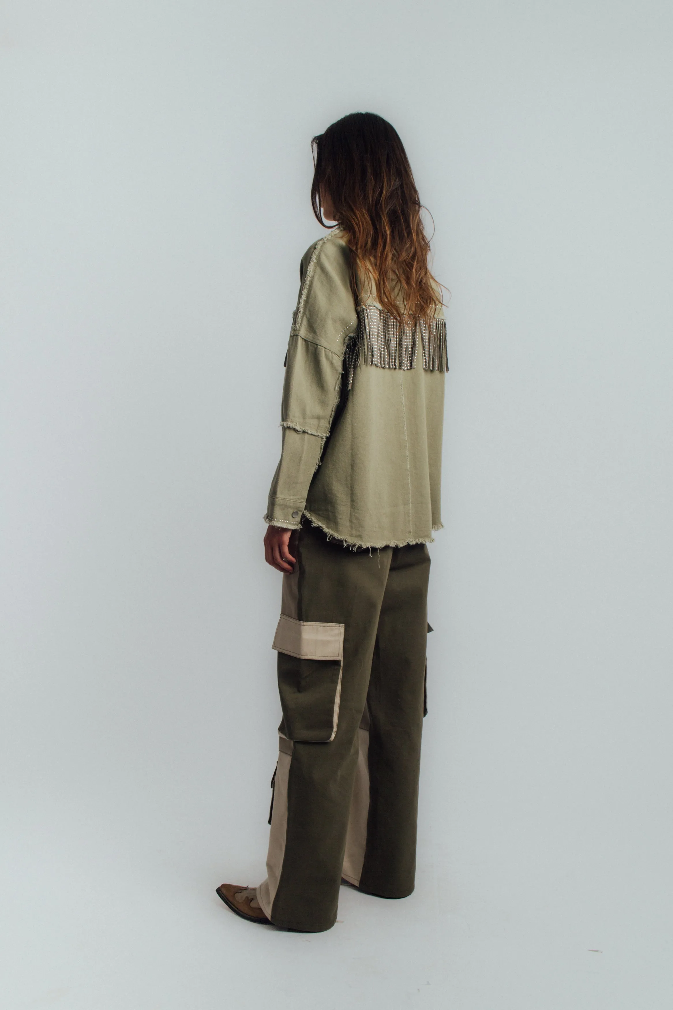 Green color-block cargo pants