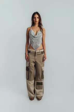 Green color-block cargo pants