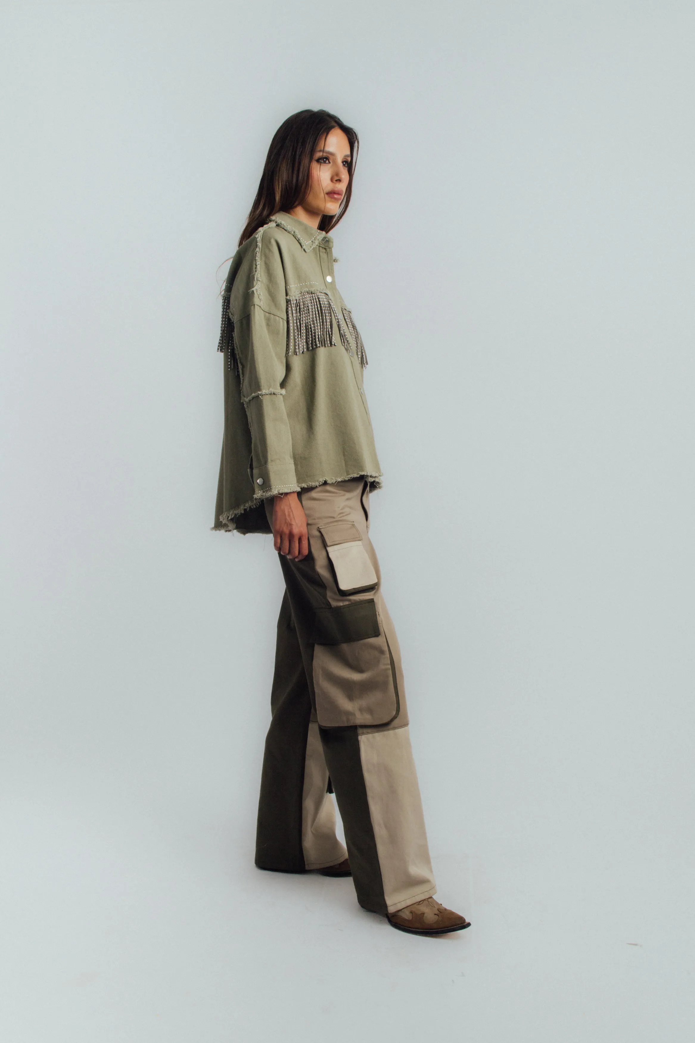 Green color-block cargo pants