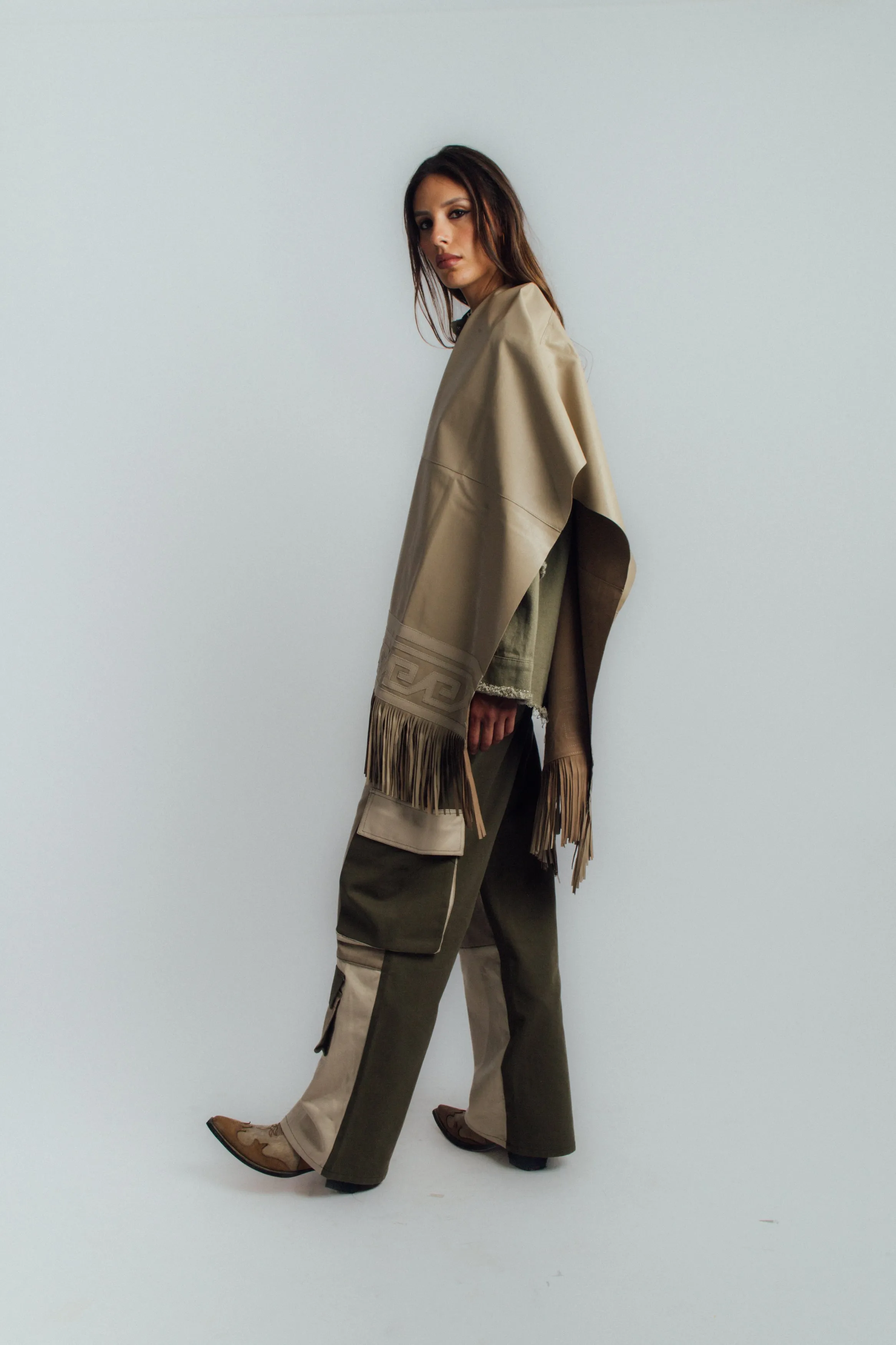Green color-block cargo pants