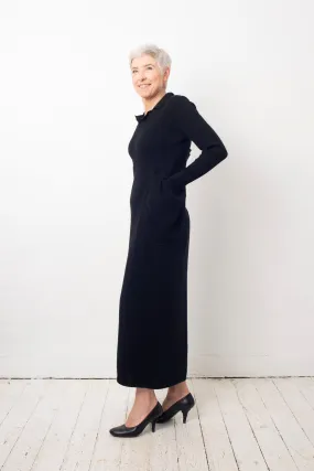 Helena van Haeren 2000's black ribbed wool maxi dress with large pocket detail