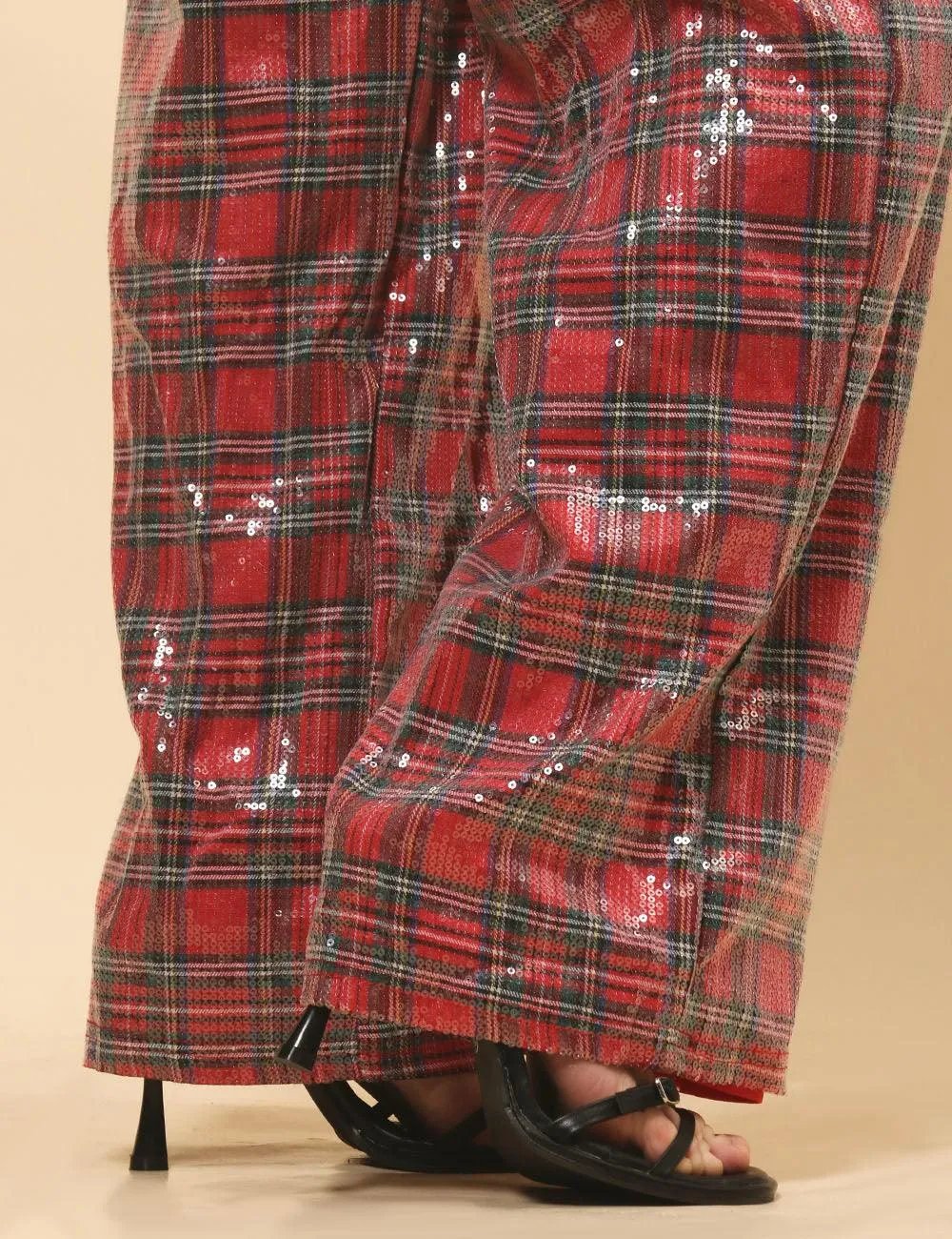 Ladies Christmas Sequin Plaid Jumpsuit Bowknot Overall SKJ4920