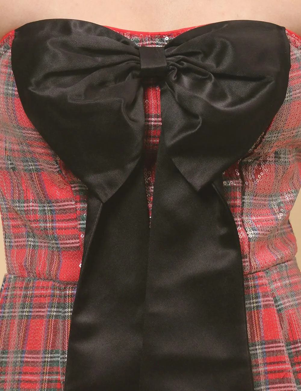 Ladies Christmas Sequin Plaid Jumpsuit Bowknot Overall SKJ4920