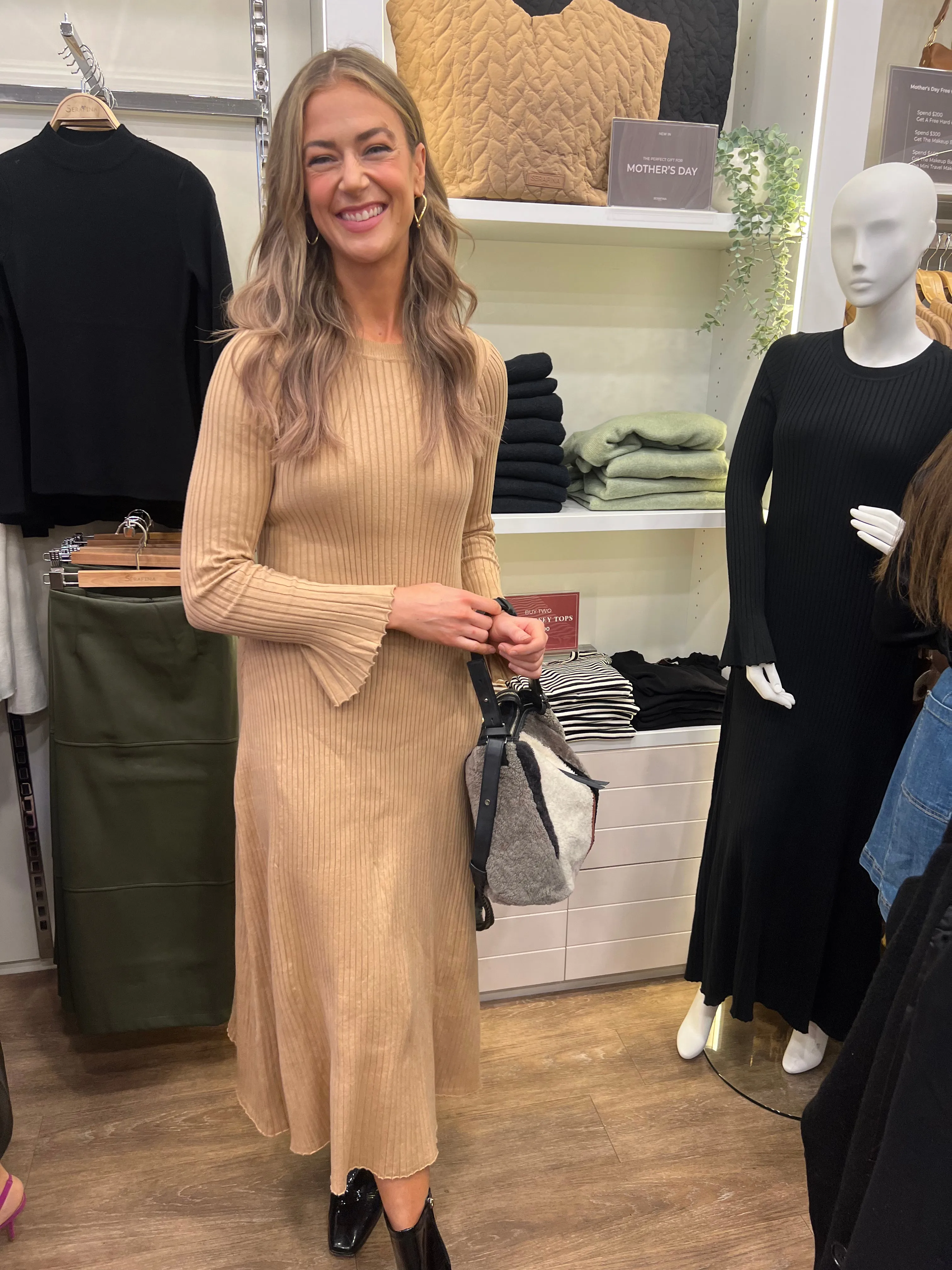 Long Sleeve Rib Knit Dress - Sandstone