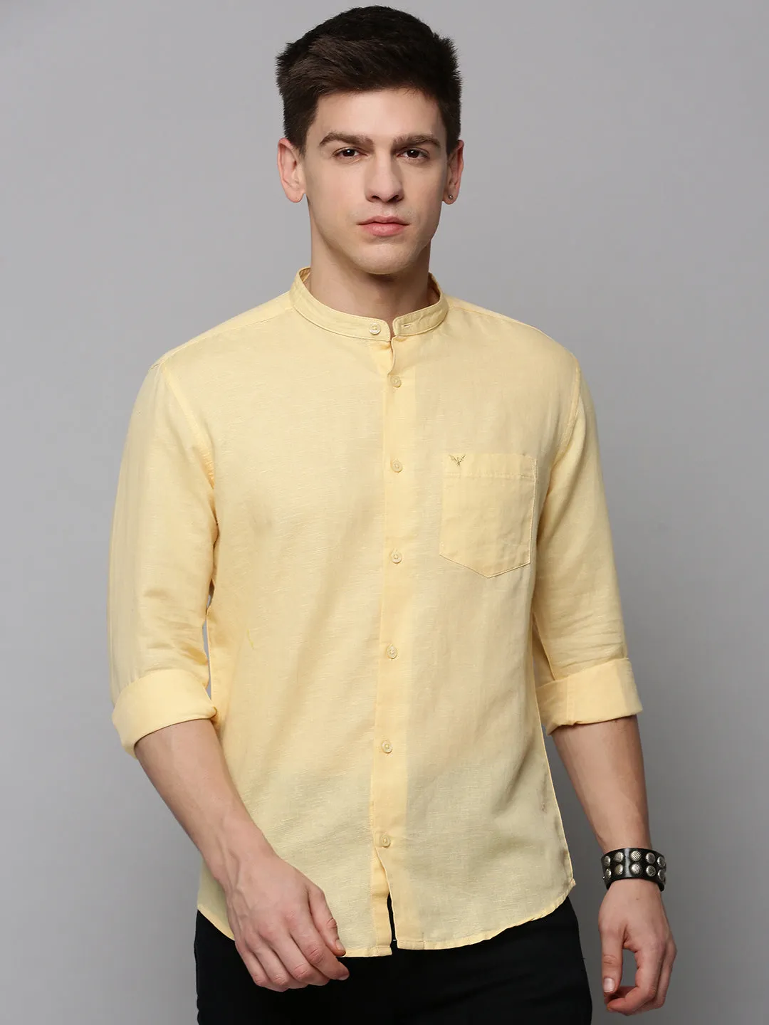 Men Yellow Solid Casual Shirt