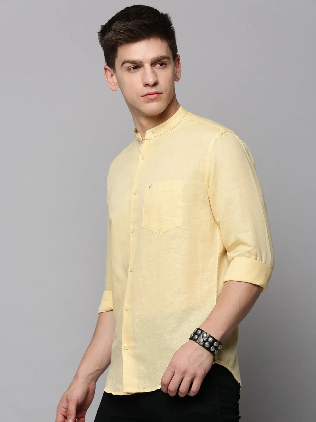 Men Yellow Solid Casual Shirt