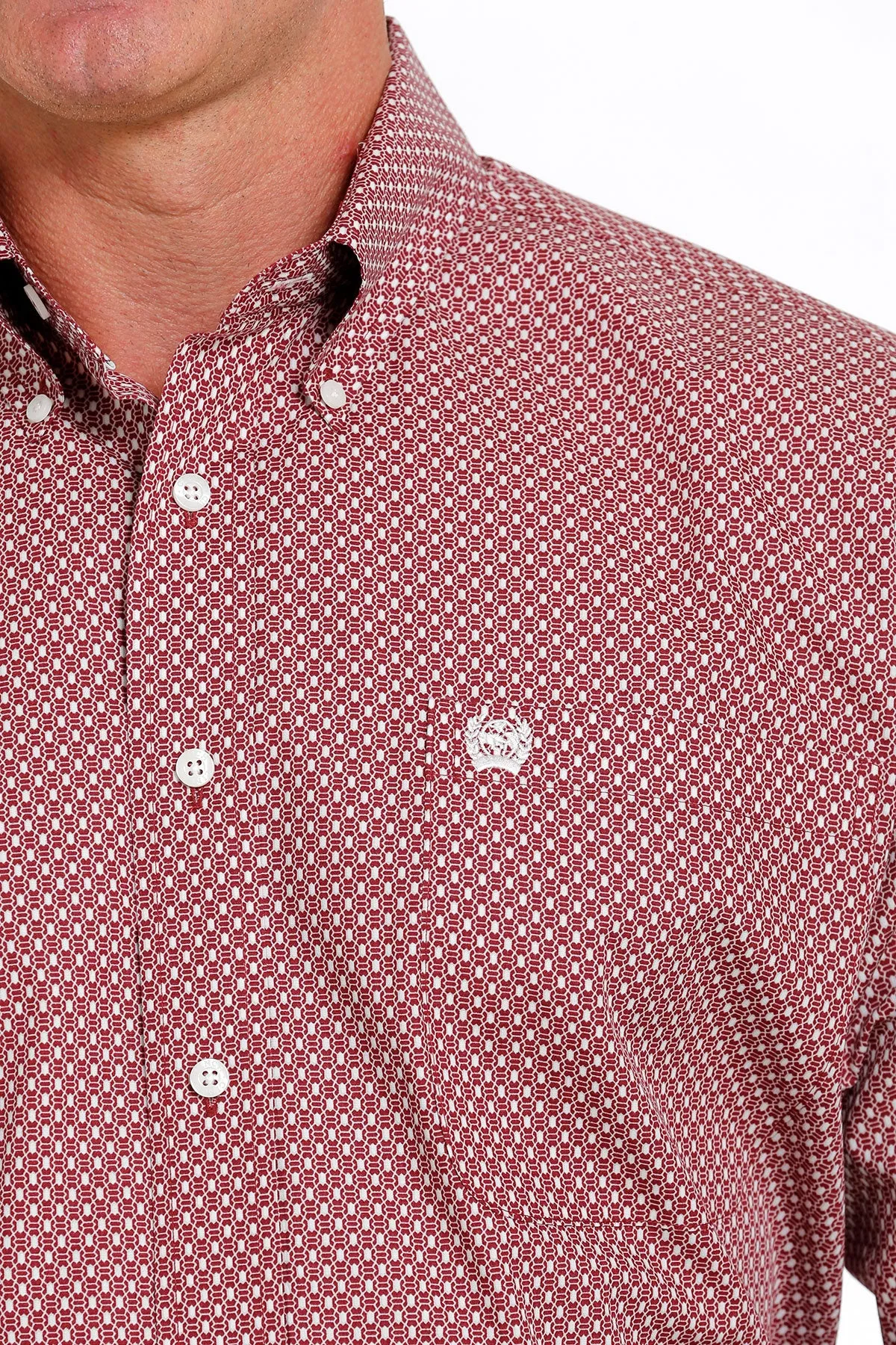 Men's Cinch Burgundy Geometric Print Long Sleeve Shirt - MTW1105621