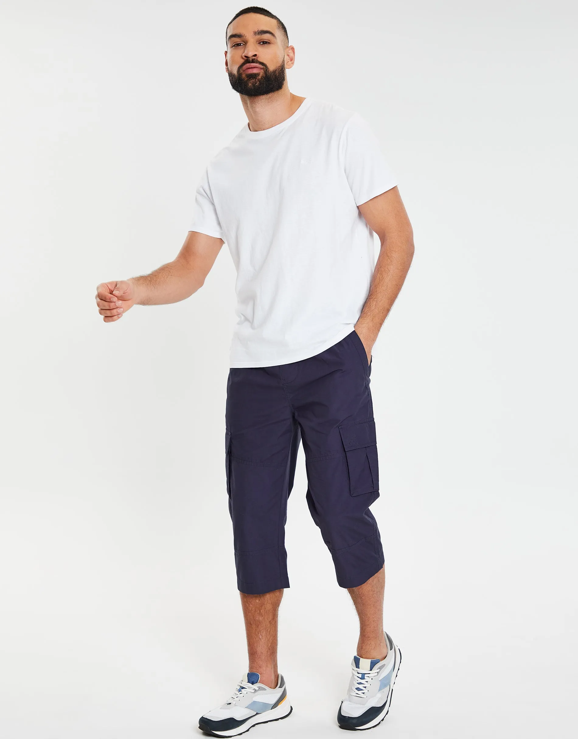 Men's Navy 3/4 Length Cargo Pants