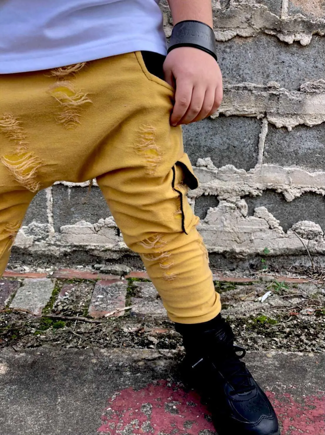 Mustard Cargo Pocket Harem Pants unisex kids